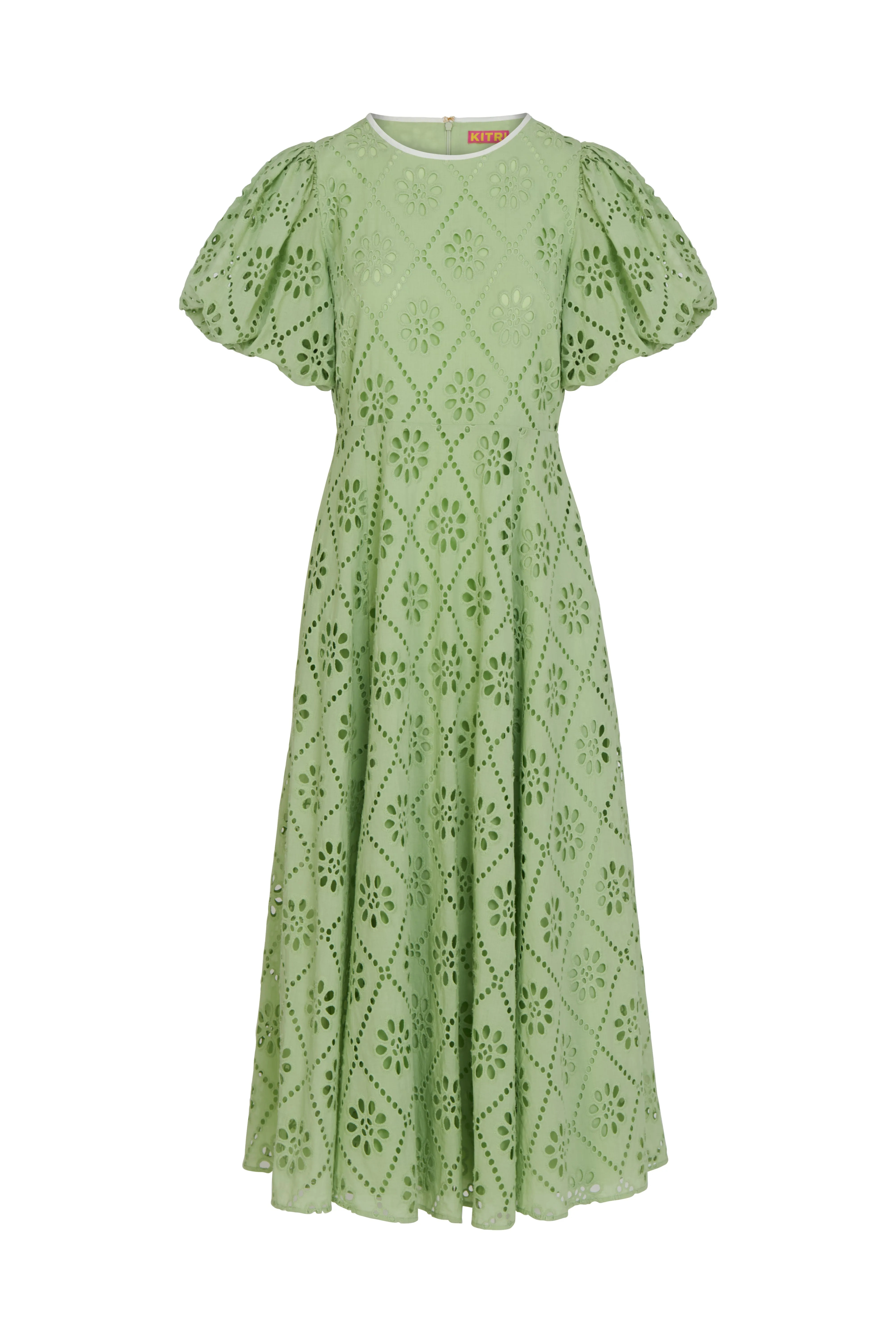 Chiara Pistachio Broderie Midi Dress