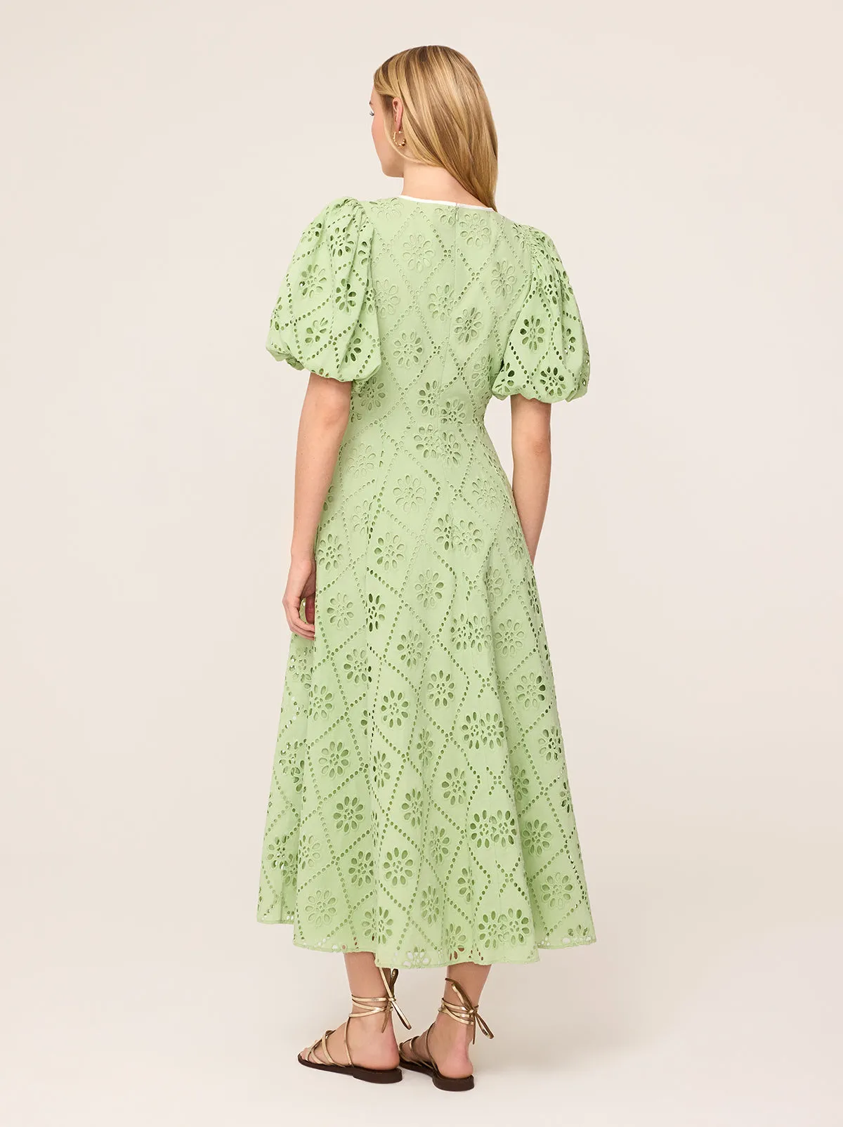 Chiara Pistachio Broderie Midi Dress