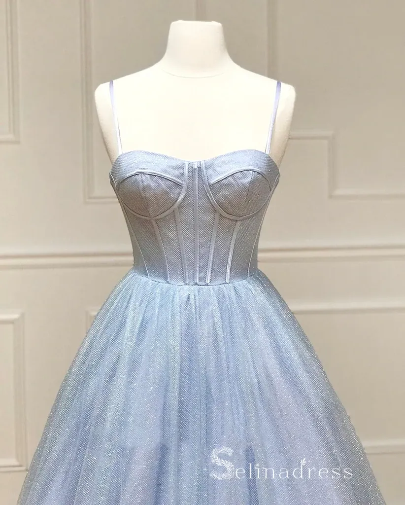 Chic A-line Gorgeous Long Prom Dresses Spaghetti Straps Light Sky Blue Evening Dresses MLH1232