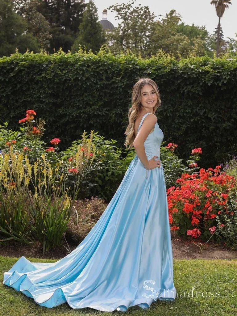 Chic A-line Scoop Sky Blue Long Prom Dresses Cheap Evening Dress CBD526