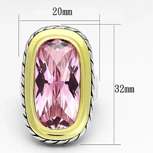 Chic Elegance: Dual-Tone Brass Ring with Pink CZ Accent, , Artistic Ring Design, Modern Elegance, Fine Detailing