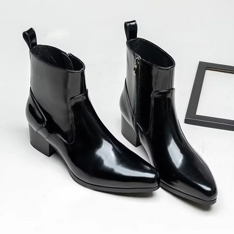 Chic Genuine Leather Pointed Toe Dress Boots