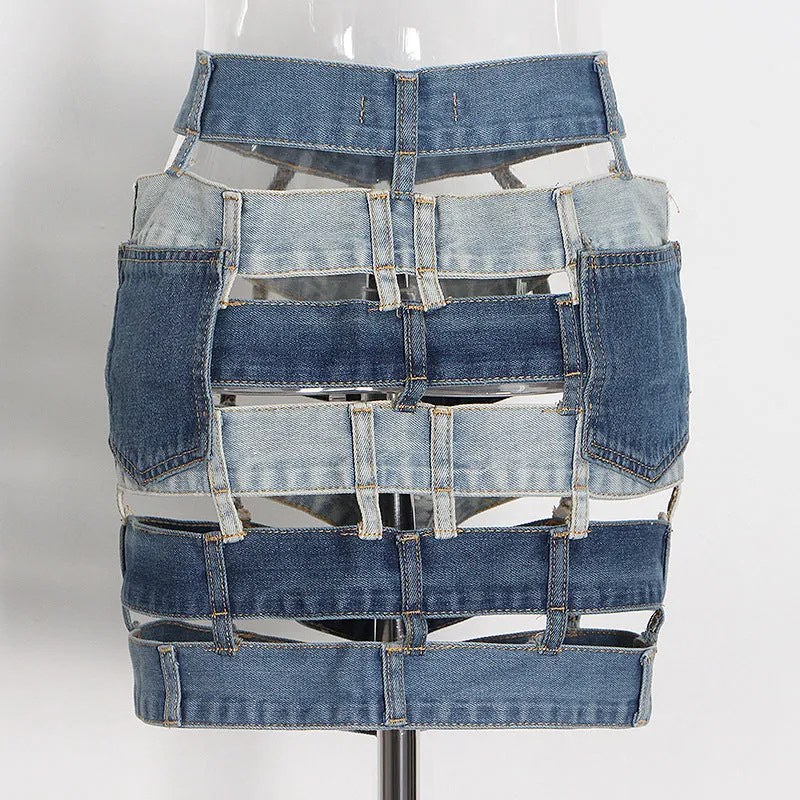 Chic Hollow Out Mini Denim Skirt - Culture Heaven Special