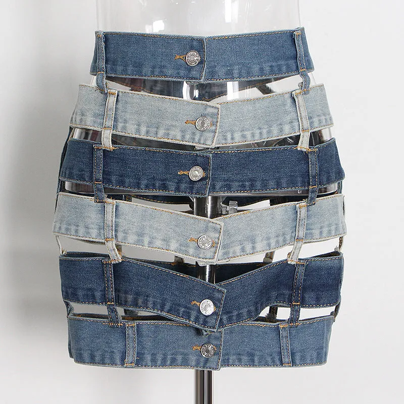 Chic Hollow Out Mini Denim Skirt - Culture Heaven Special