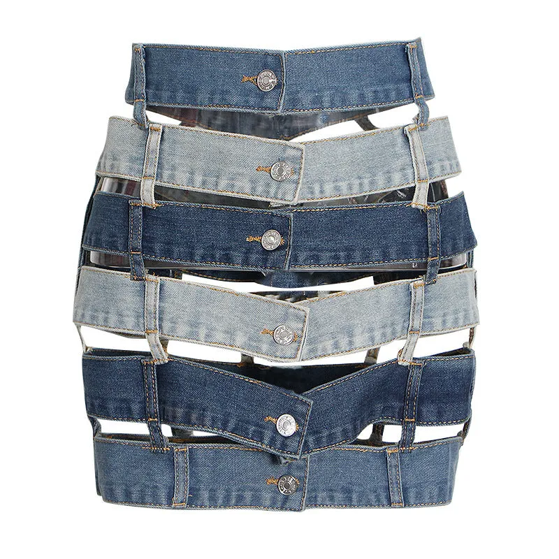 Chic Hollow Out Mini Denim Skirt - Culture Heaven Special