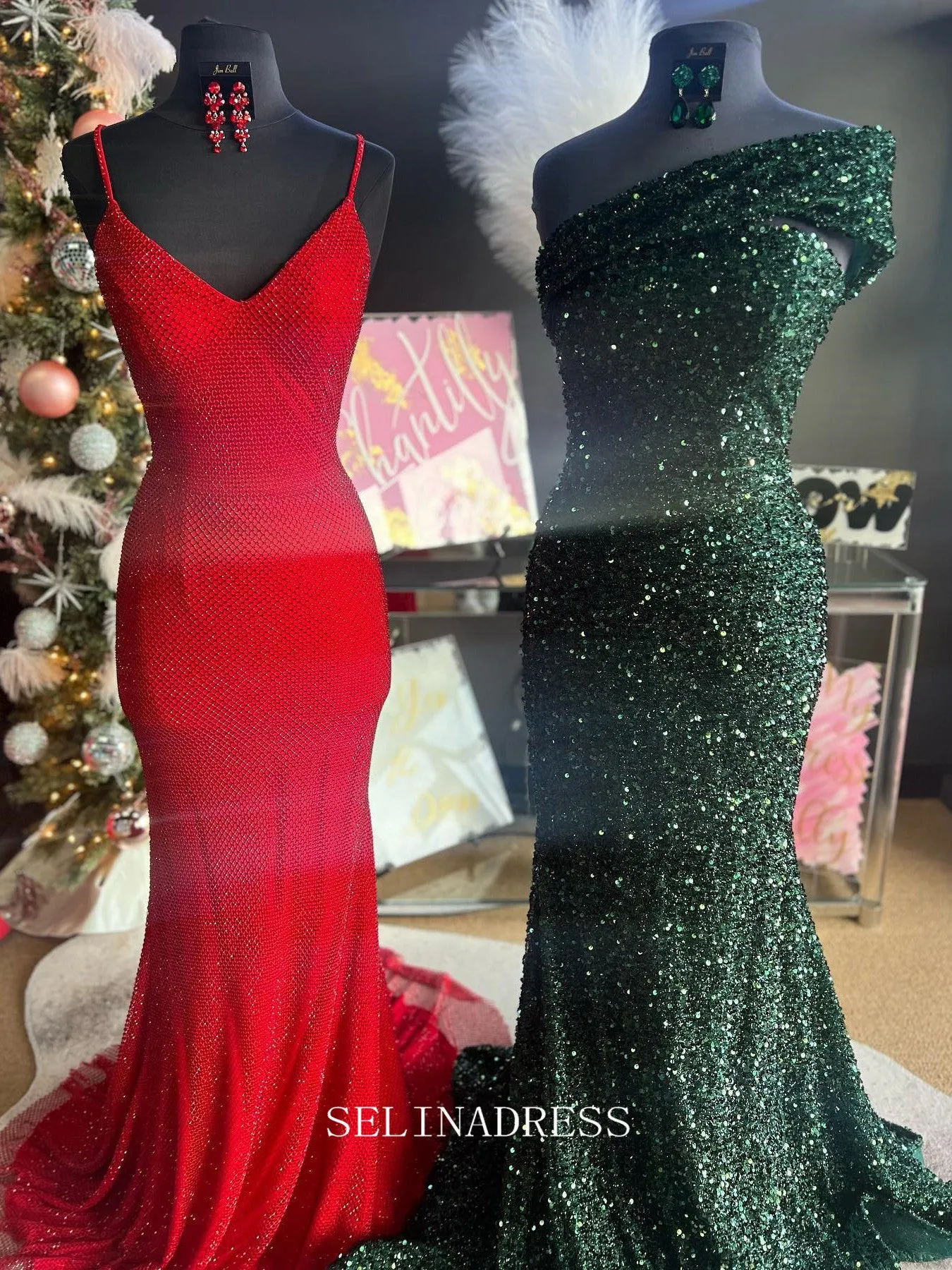 Chic Mermaid One Shoulder Elegant Long Prom Dress Sequins Formal Gown Evening Dress #LOP212