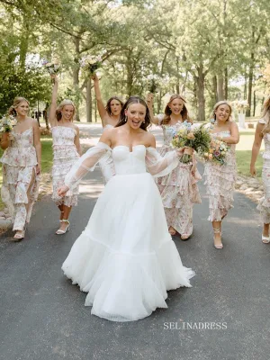 Chic Off-the-shoulder Long Sleeve Wedding Dresses Rustic White Bridal Dresses TK060