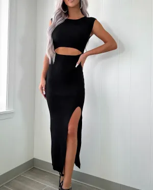 Chic Outing Cutout Slit Dress - Black