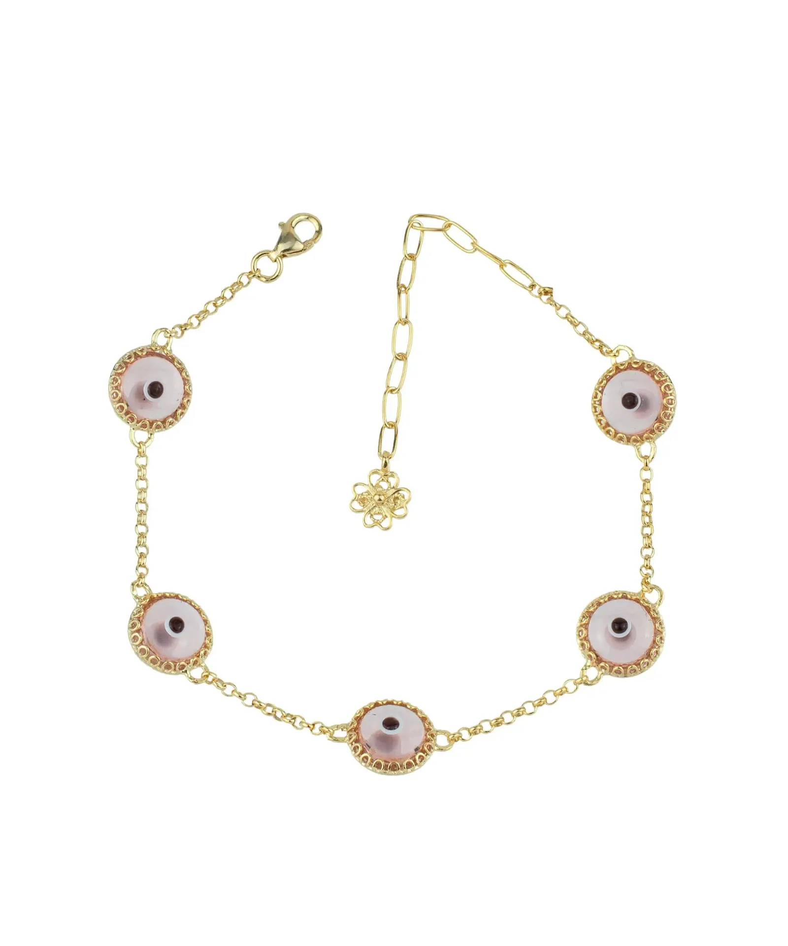 Chic Pink Evil Eye Murano Glass Bracelet - Gold Plated Silver Protection Charm