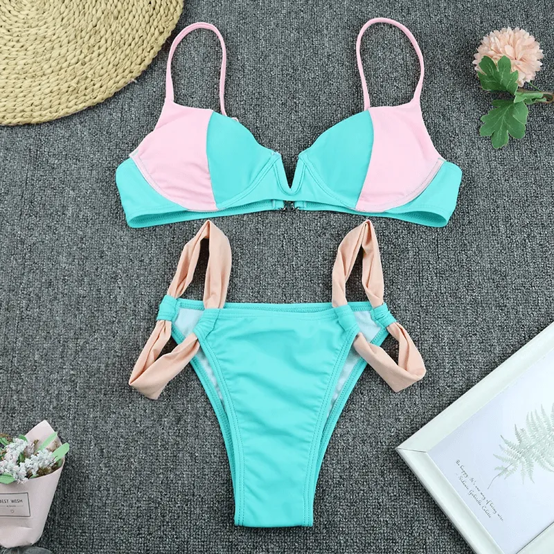 Chic Two-Tone Pink and Blue Bikini Set - SF2137