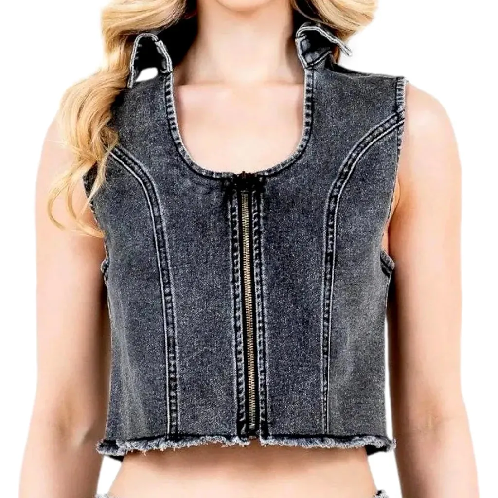 Chic vintage crop denim vest for women