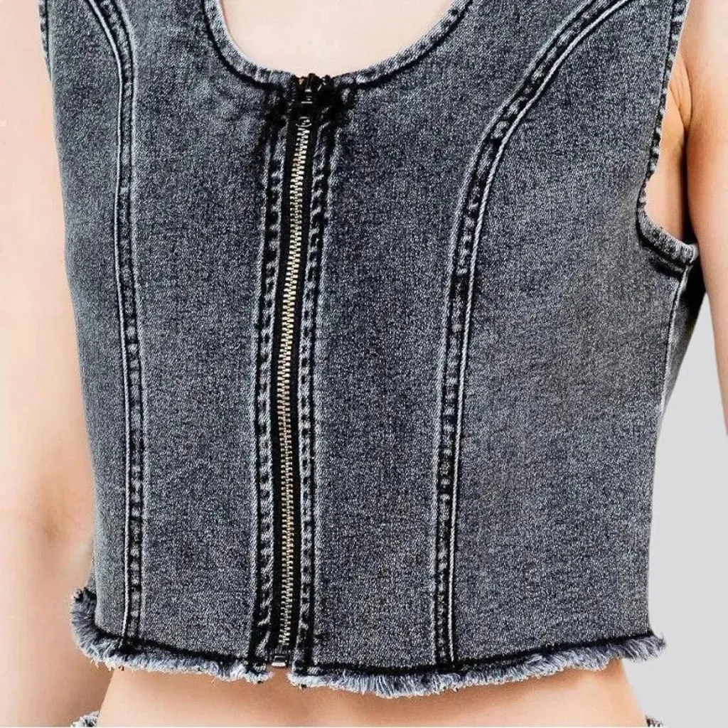 Chic vintage crop denim vest for women