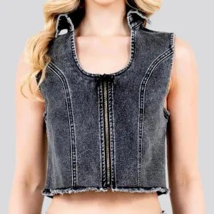 Chic vintage crop denim vest for women