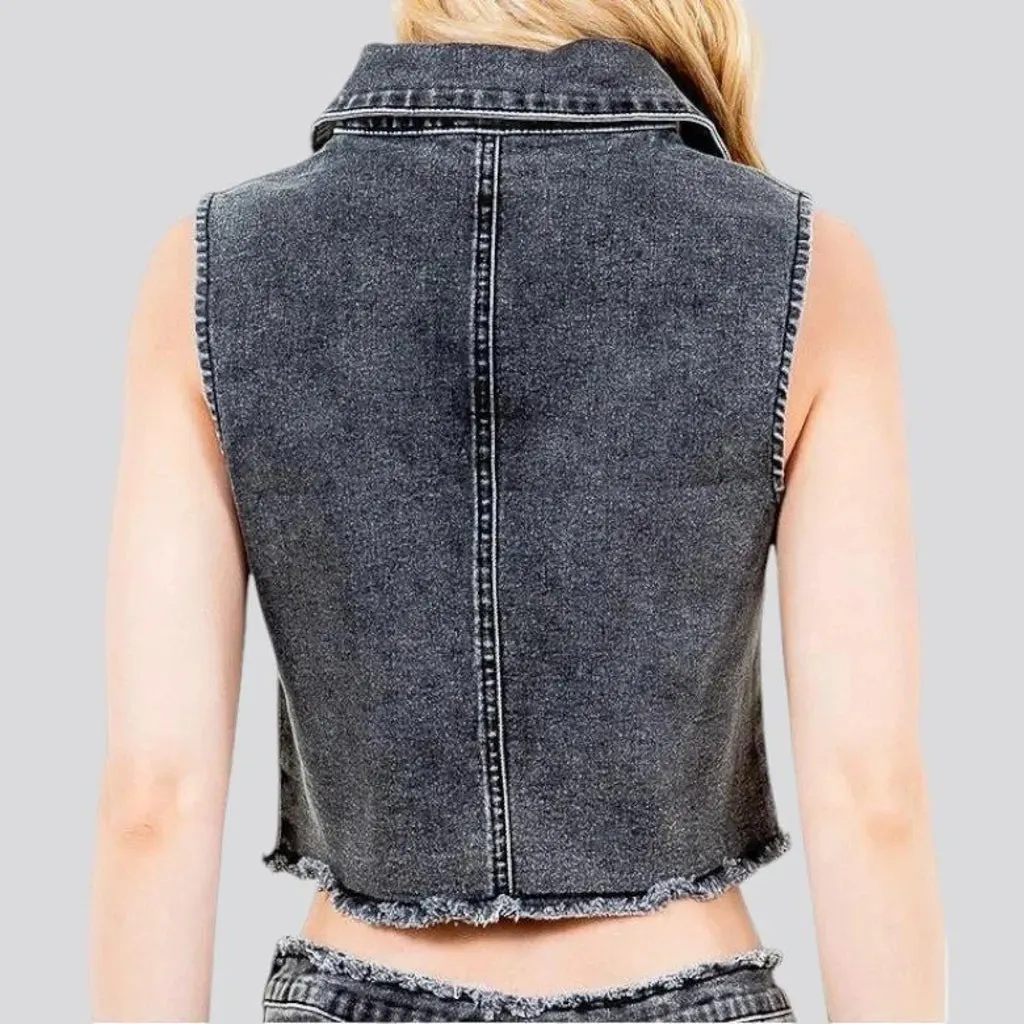 Chic vintage crop denim vest for women