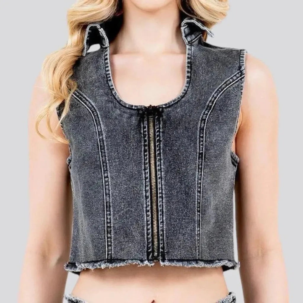 Chic vintage crop denim vest for women