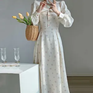 Chic Vintage Pearl Collar Floral Print A-line Dress