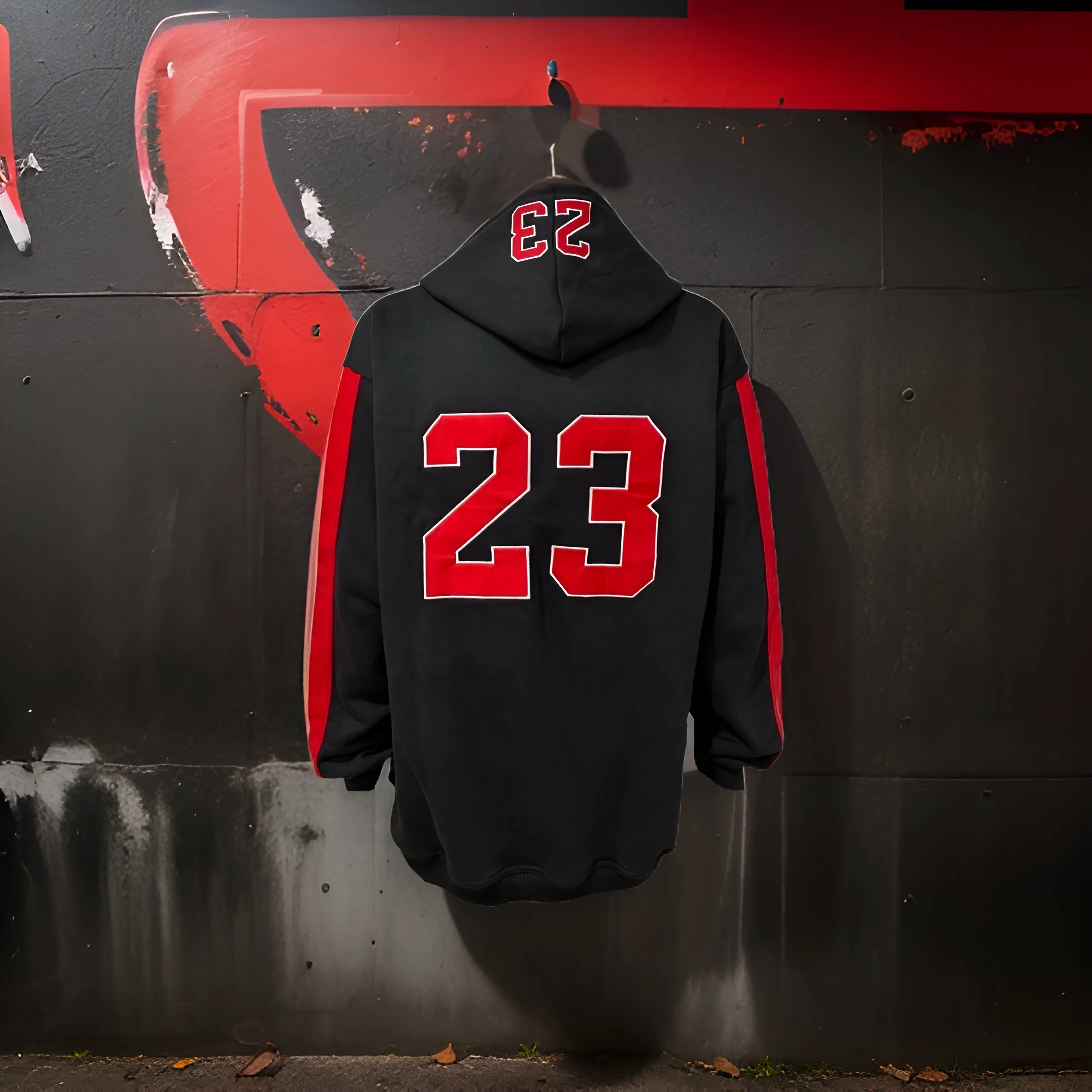 ^CHICAGO 23^ (BLACK-RED) PULLOVER HOODIES (EMBROIDERED)