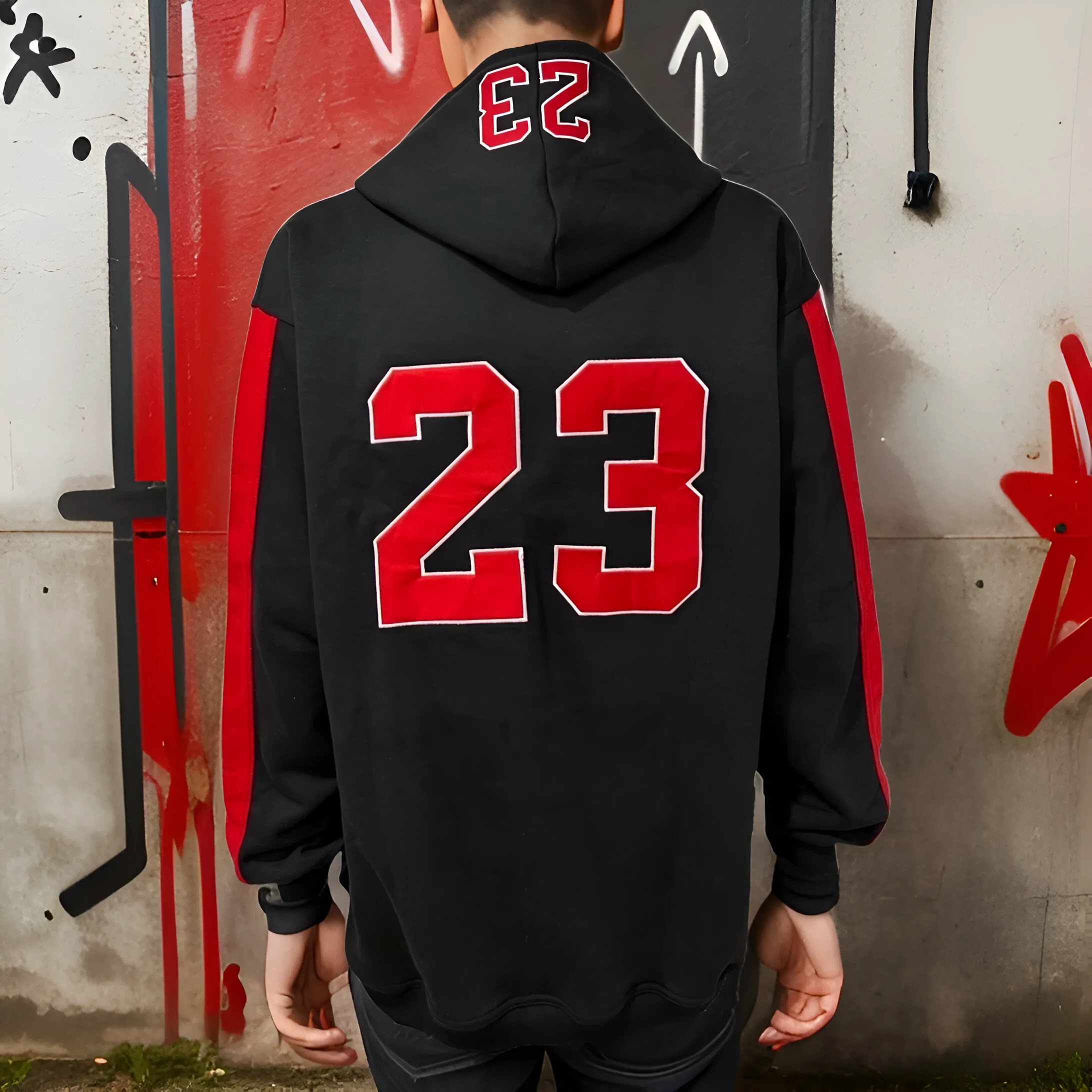 ^CHICAGO 23^ (BLACK-RED) PULLOVER HOODIES (EMBROIDERED)