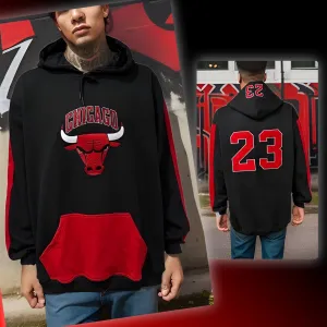 ^CHICAGO 23^ (BLACK-RED) PULLOVER HOODIES (EMBROIDERED)