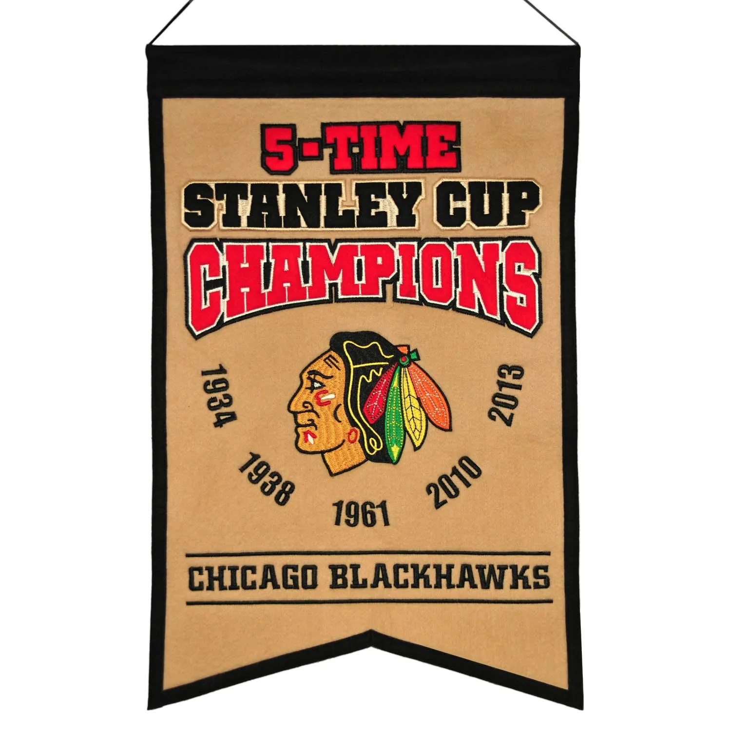 Chicago Blackhawks 5 Times NHL 2013 Stanley Cup Champions Wool Banner