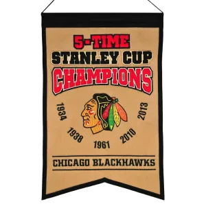 Chicago Blackhawks 5 Times NHL 2013 Stanley Cup Champions Wool Banner