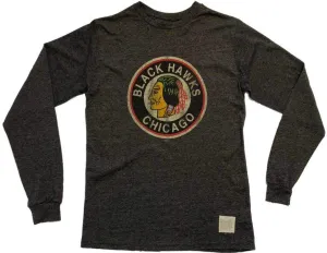 Chicago Blackhawks Retro Brand Charcoal Retro Vintage Logo LS Crew T-Shirt