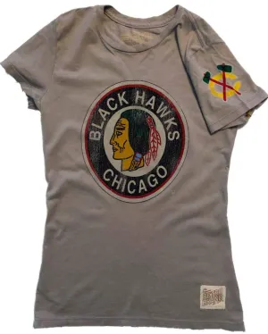 Chicago Blackhawks Retro Brand Light Gray WOMENS Vintage Logo SS T-Shirt