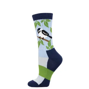 Chickadee, Dee Dee (Blue) Merino Wool Unisex S/M Crew Sock