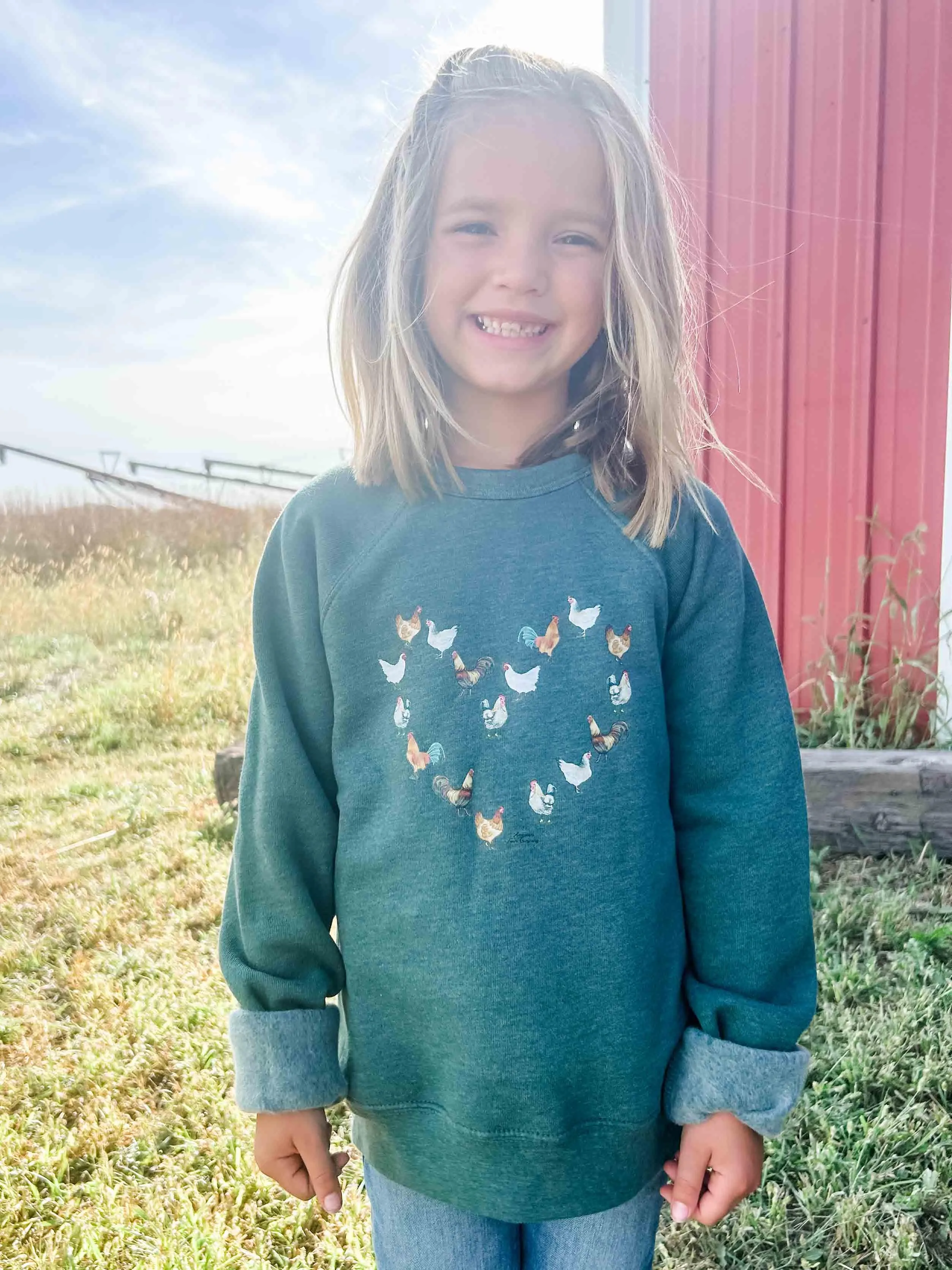 Chicken Heart Heather Green Toddler/Youth Crewneck