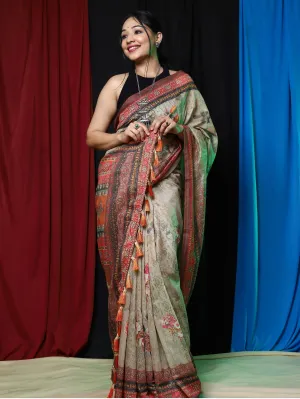 Chickoo Saree in Cotton Floral Printed