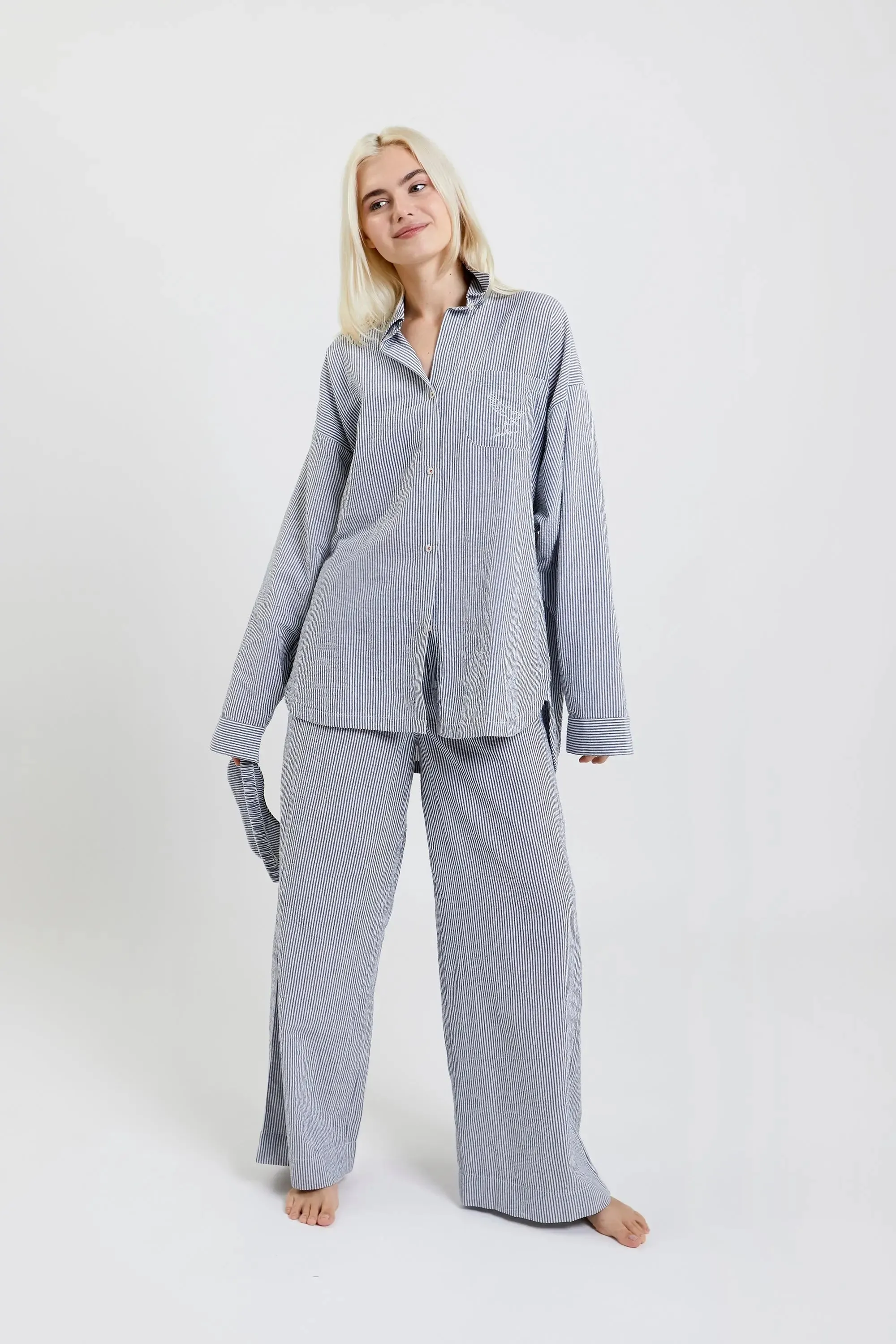 Chicory Striped Woven-Cotton Pyjama Trousers - Pinstripe Charcoal