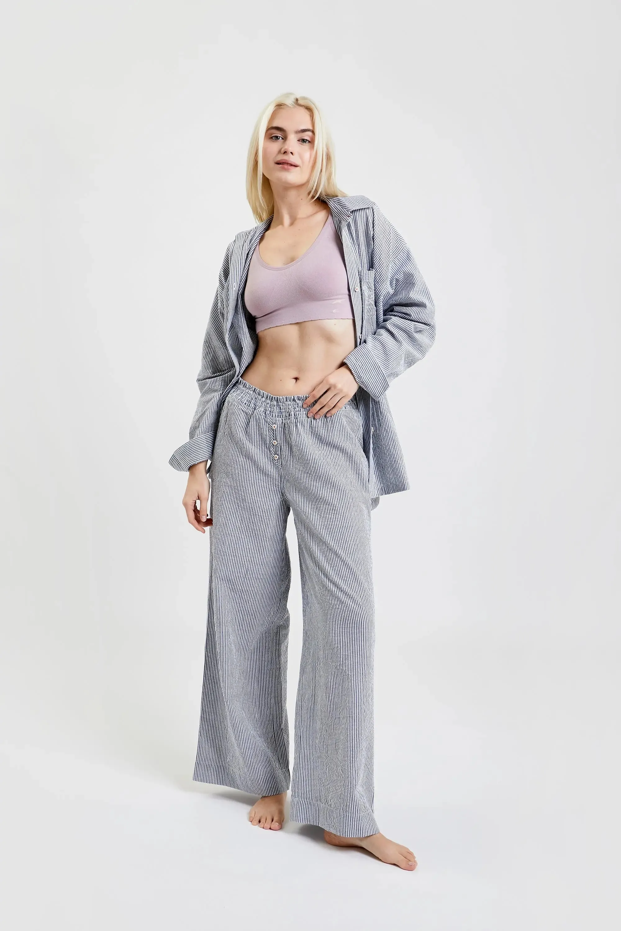 Chicory Striped Woven-Cotton Pyjama Trousers - Pinstripe Charcoal