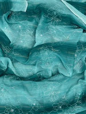 Chiffon Green with White Flower Design