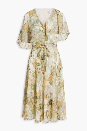 Chiffon midi dress with cape effect and floral print MIKAEL AGHAL, green