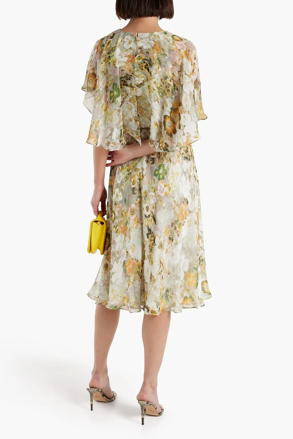 Chiffon midi dress with cape effect and floral print MIKAEL AGHAL, green