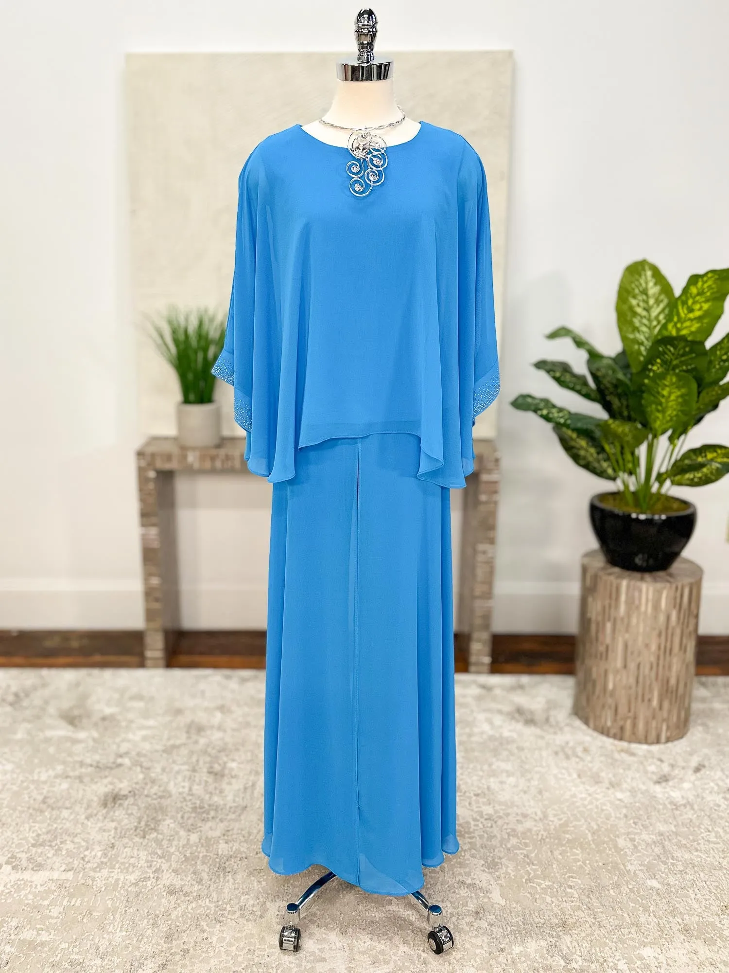 Chiffon Overlay Pant, Blue