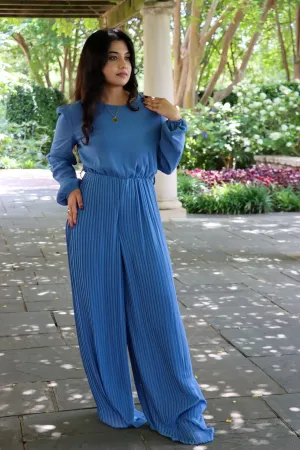 Chiffon Pleated Jumpsuit- Azul