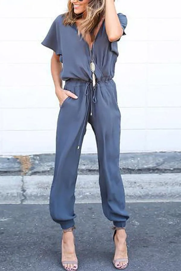 Chiffon Short Sleeve Jumpsuit