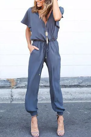 Chiffon Short Sleeve Jumpsuit