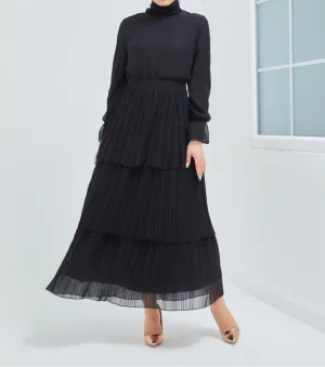 Chiffon Tiered Dress - Black