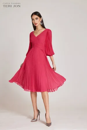 Chiffon V-Neck Pleated Full Sleeve Gown