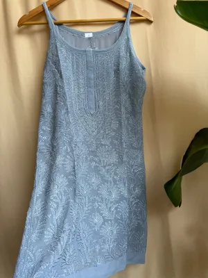 Chikankari Noodle Strap Top in Grey