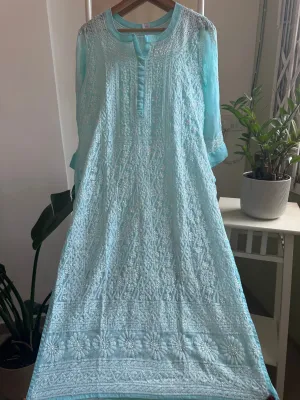 Chikankari Resham Jaal Kurti -  Sky Blue