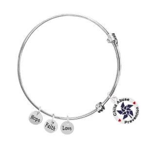 Child Abuse Prevention Pinwheel Charm Retractable Bracelet