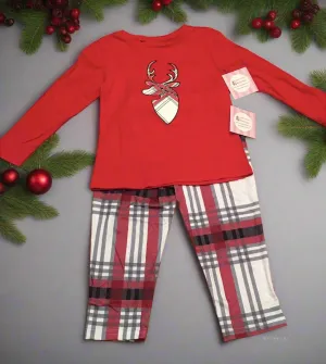 Child Christmas Pajamas, Reindeer Red Plaid Sleepwear, Top and Bottoms Set, Size 2t/3t, Red/White