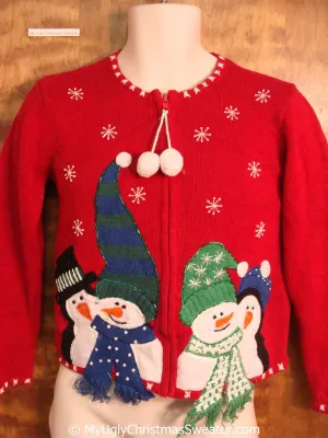 Child Size Red Snowmen Themed Ugly Christmas Sweater