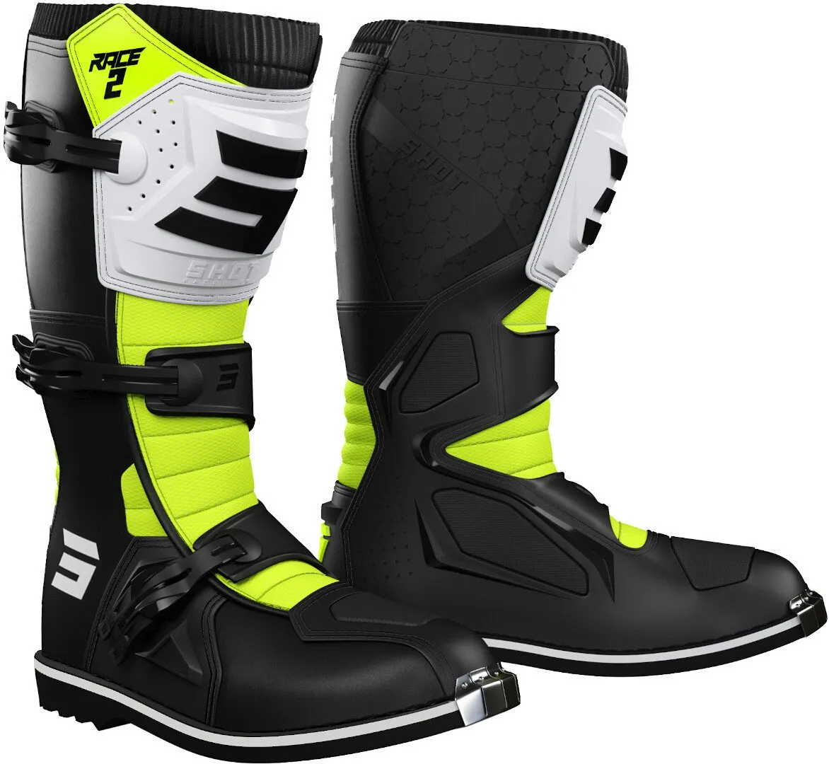 Children's boots Shot Race 2 for motocross, black/white/yellow