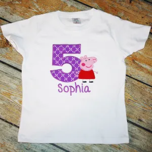 Children's Embroidered Pig Birthday Tee