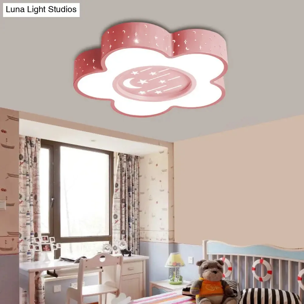 Children's Hollow Flower LED Ceiling Mount Light with Moon and Star Cartoon Design