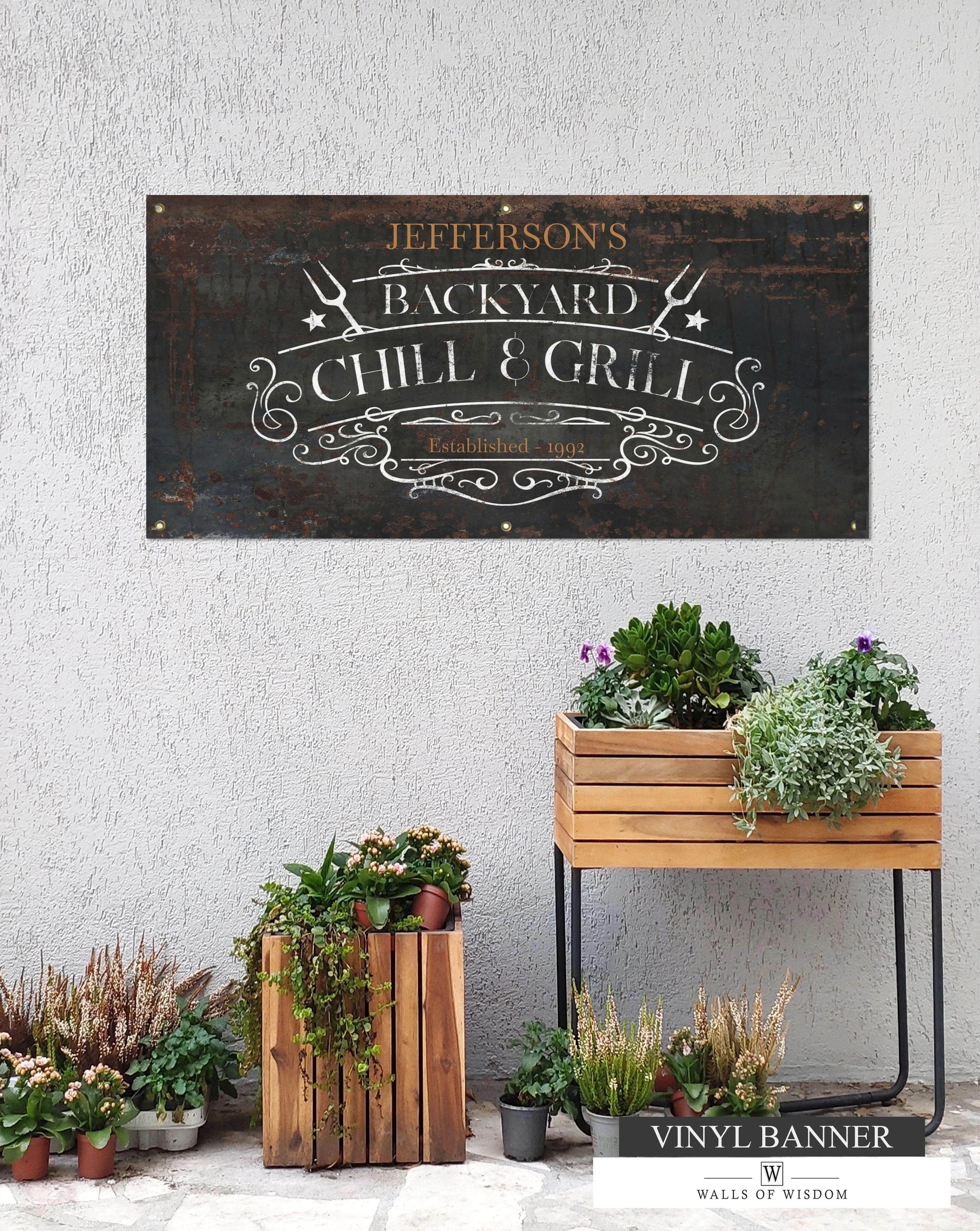 Chill & Grill Backyard Bar Vinyl Sign  - Customizable Outdoor Porch & Patio Weatherproof Wall Art